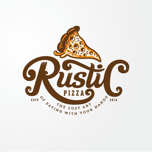 Create a clever logo for a rustic woodfired pizzeria called Rustic Pizza