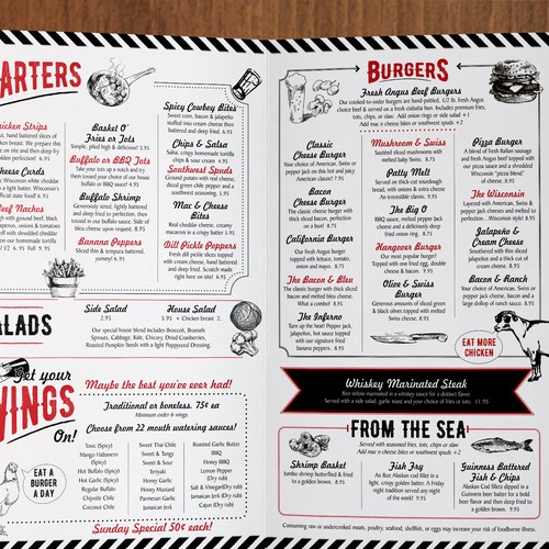 Retro style menu for casual eatery