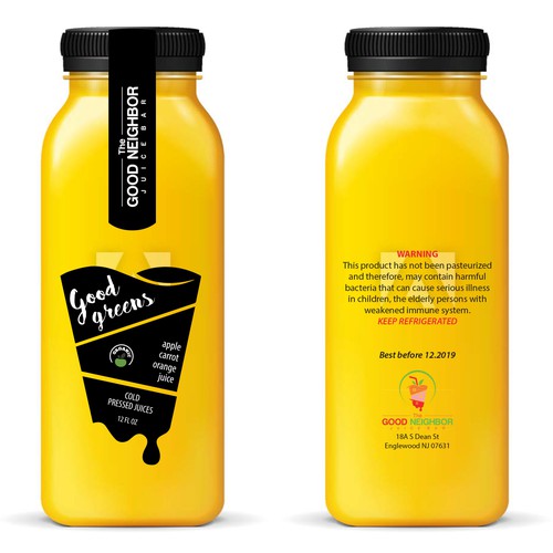 Elegant eye catching bottle label for a premium cold-press juice brand