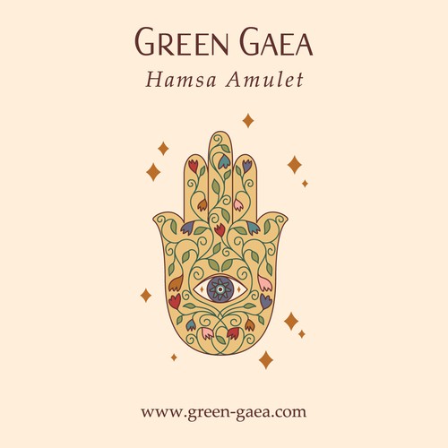 Green Gaea Line Art Hamsa Hand Illustration