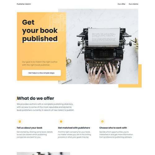 Clean, minimalist desktop landing page for the writers