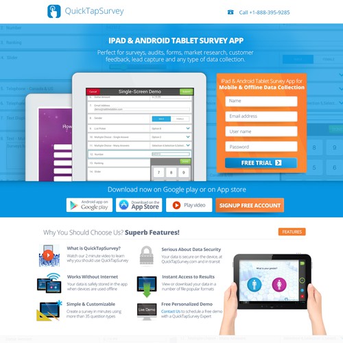 Create a high converting landing page for QuickTapSurvey