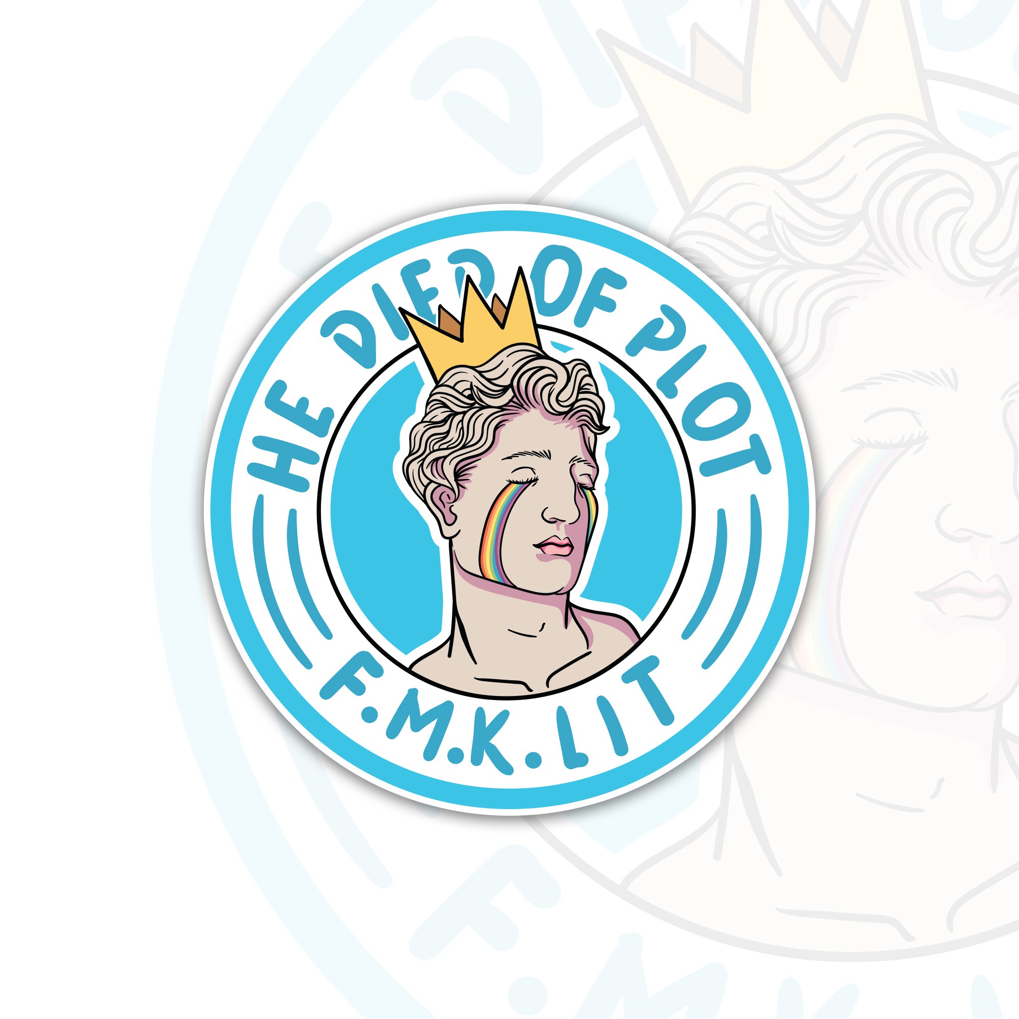 Playful branding sticker for queer podcast