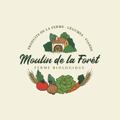 Traditionnal Round logo for a Farm - Moulin de la Forêt
