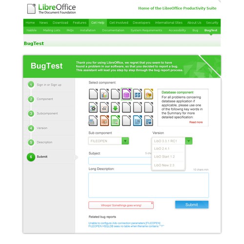 LibreOffice bug submssion dialog