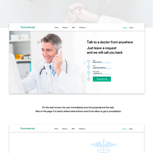 Landing page for medical consultation company