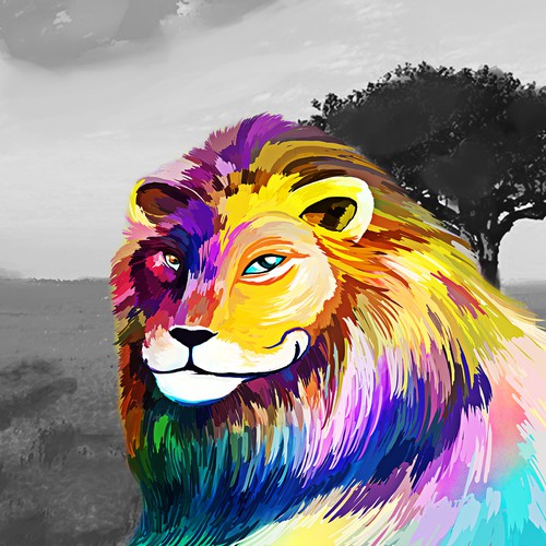 Colorful Lion Oil Painting