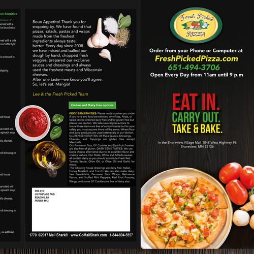 Menu for pizza restaurant