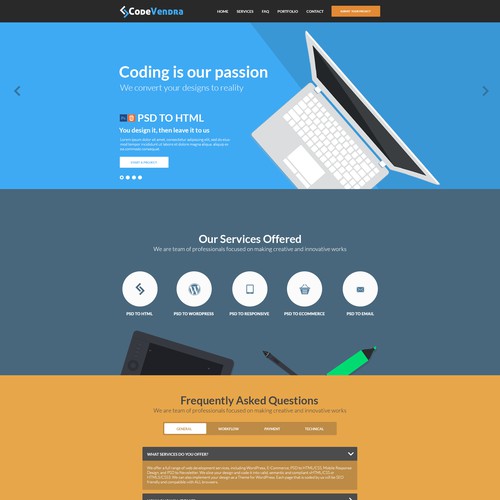 Nice landing page design for psd to html services website(NO CODING)