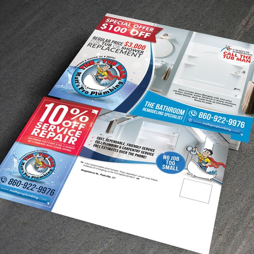 Creative mailer design for "THE TUB MAN"