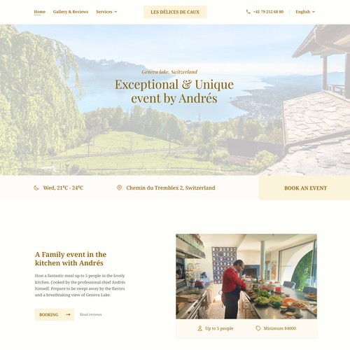 Luxury event booking homepage