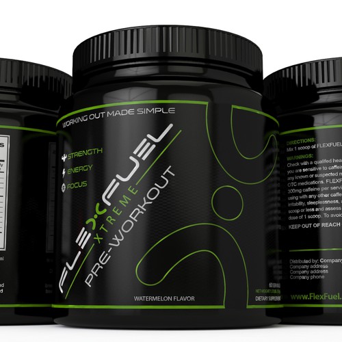 Create a new generation Product label for a pre-workout powder mix drink