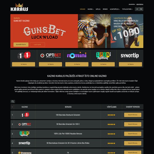 Home Page Design for Latvian Casino Players