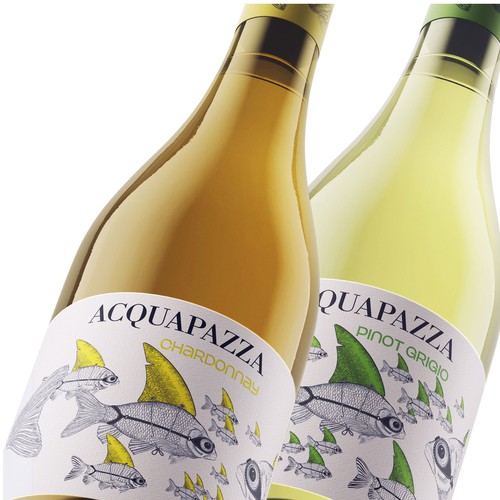 AQUAPAZZA set of wine labels for Italian wines.