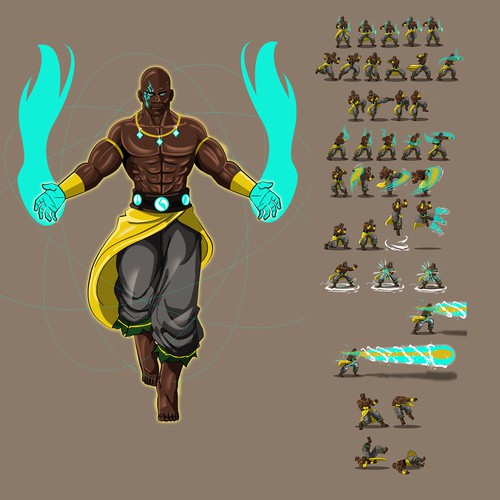 African character sprite sheet for 2D fight games