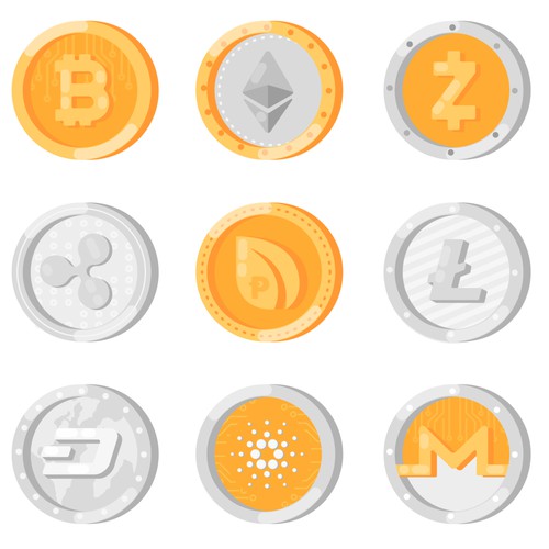 Collection of cryptocurrency coins