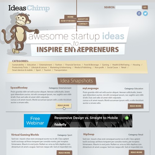 IdeasChimp - 'awesome startup ideas to inspire entrepreneurs' needs a new website design