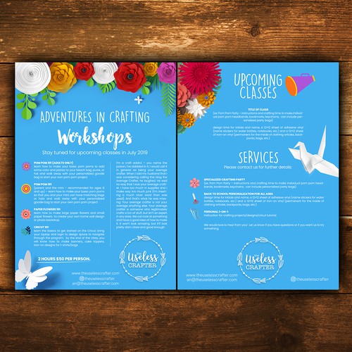 Crafting Studio in need of a flyer for crafting classes in affluent neighborhood