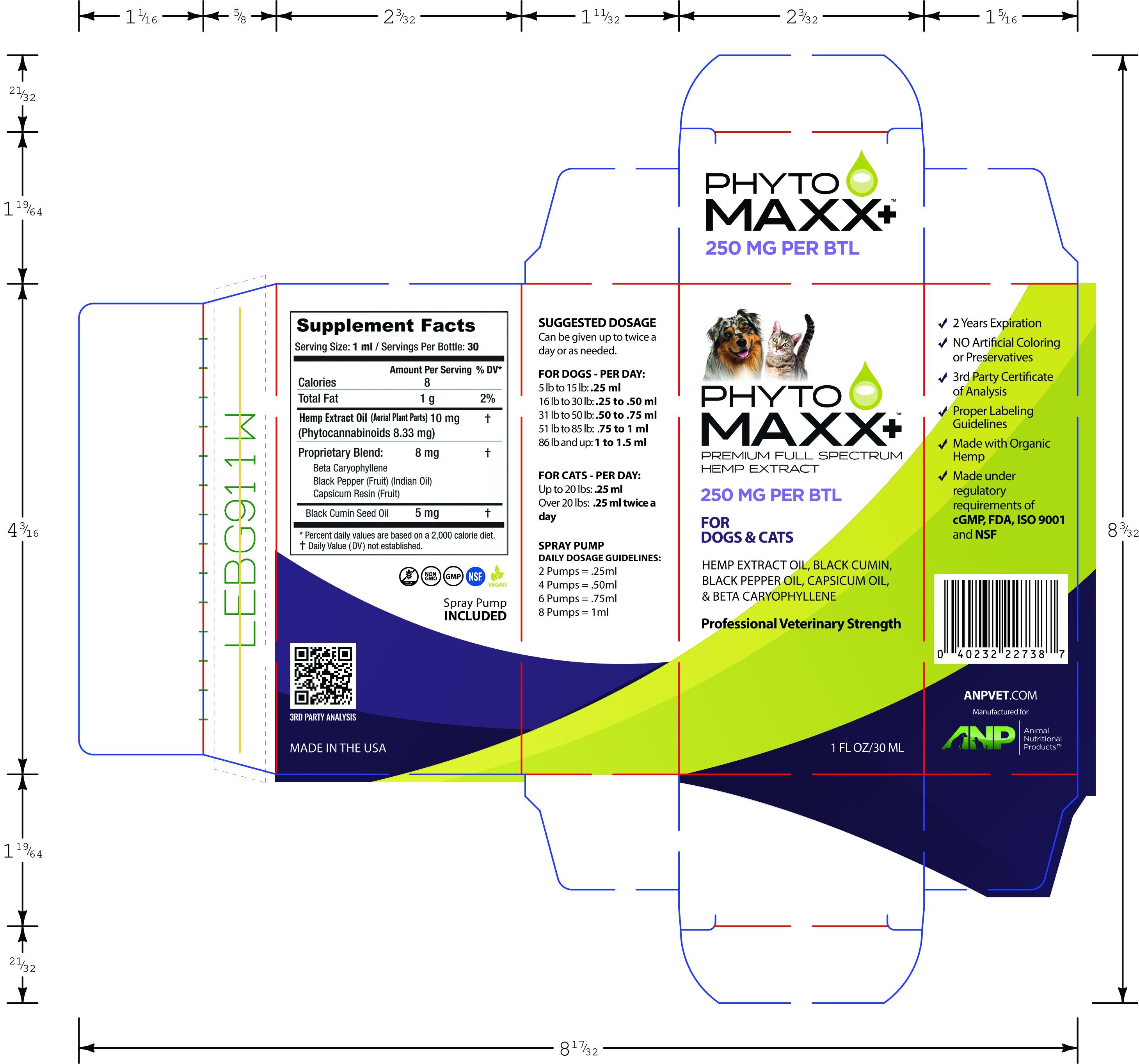 包装PhytoMAXX 250毫克30毫升的瓶子