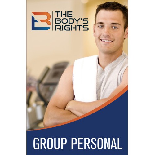 An attractive, high-energy, roll - up banner to be displayed in a Group Personal training Studio