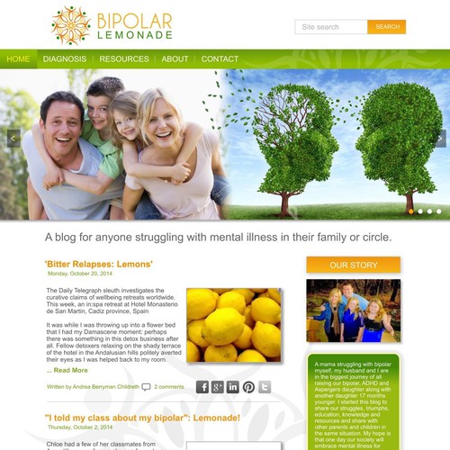 Warm and engaging website/blog for Bipolar Lemonade