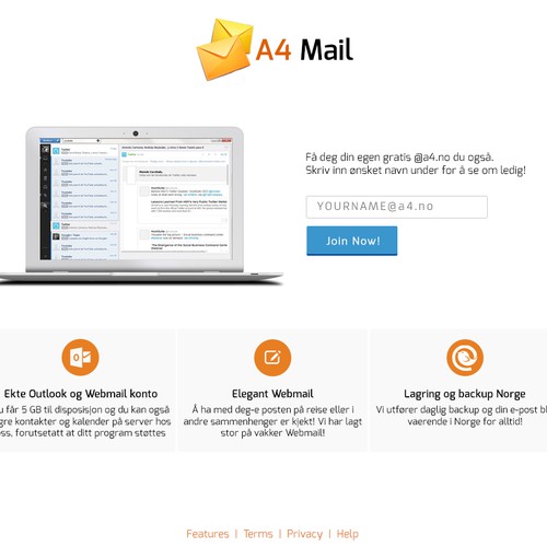 Signup landing for free e-mail account