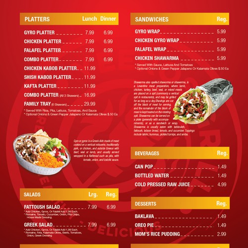 Menu design for Yeeros Grill