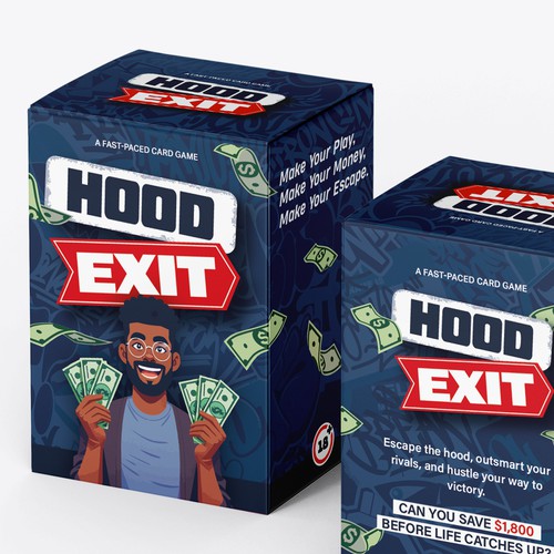 Hood Exit card game box design 