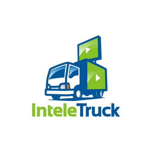 Create a playful logo for a truck constructed of giant television screens