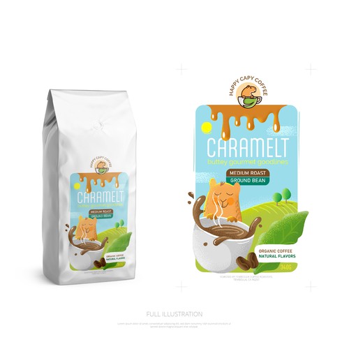 Label design for happy capy coffee