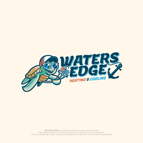 Fun and Catchy Sea Turtle Mascot Logo fo WATERS EDGE!