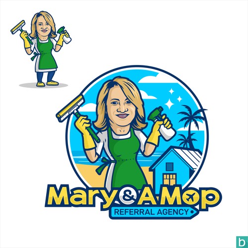 Cleaning Services Logo Design, Cleaning services logo mascot - Mary & A Mop
