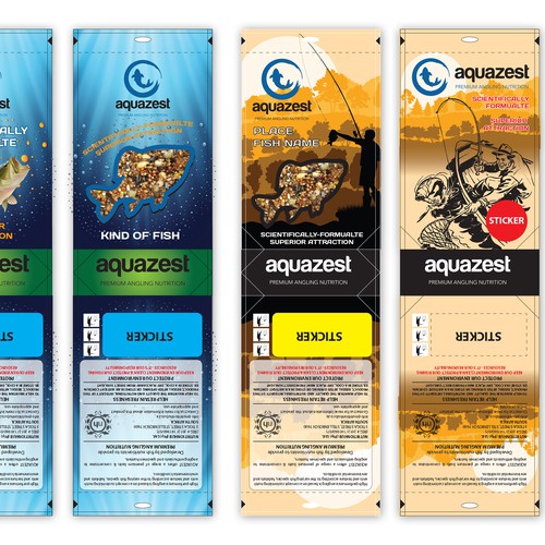 Create a unique packaging design for Aquazest angling baits