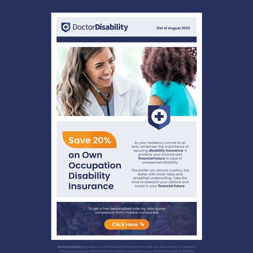 Design an email template for disability insurance for doctors