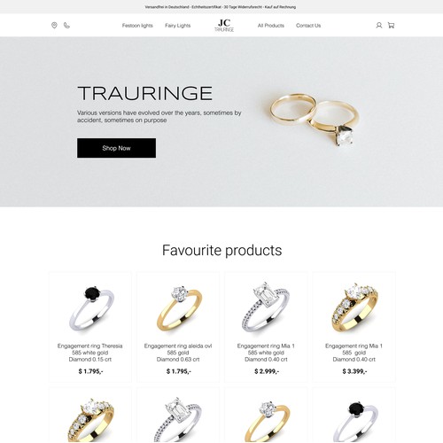 Minimalistic corporate design for a Wedding Ring Webshop