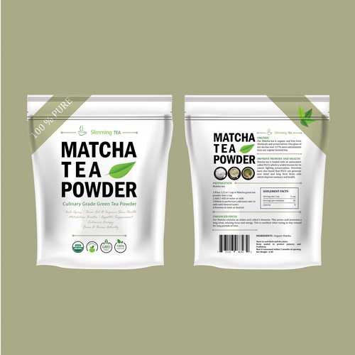 "Matcha tea powder" label design