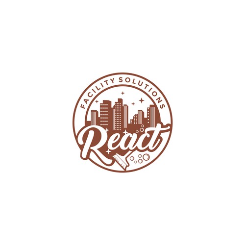 Create a retro yet recognisable logo for a cleaning/maintenance company: React facility Solutions