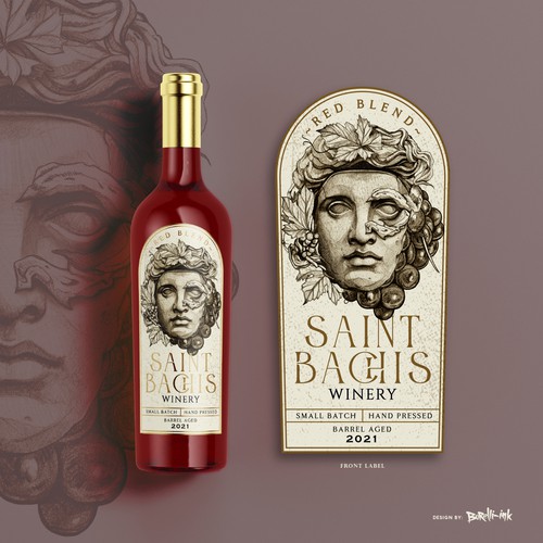Classical-Inspired Roman Wine Label for Clean Family Brand - Saint Bachis Winery