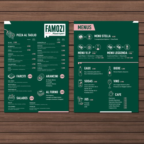 Menu design for fast-good pizza restaurant