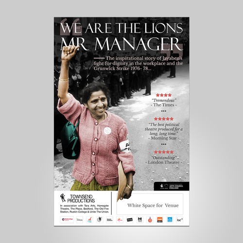 Poster Design -national touring theatre -inspirational leader Jayaben Desai and The Grunwick Strike