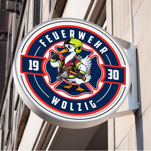 Firefighter Logo with Swan Mascot in Gear