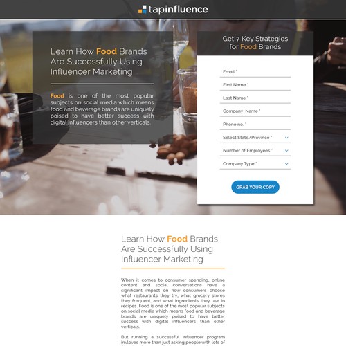 Landing page for tapinfluence