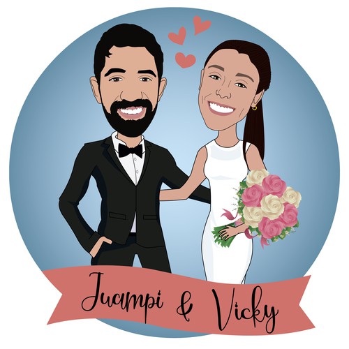 Caricature of bride and groom for wedding