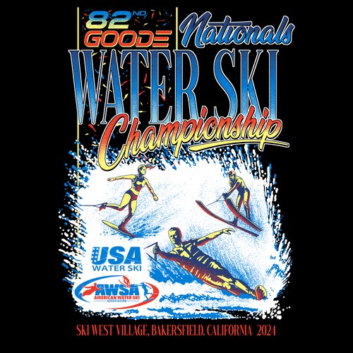 winning t shirt design for waterski tournament wit 90s vibes style