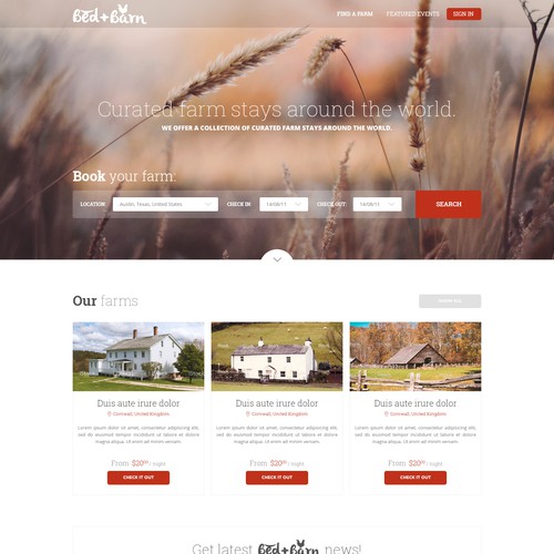 Design landing page to launch Bed+Barn