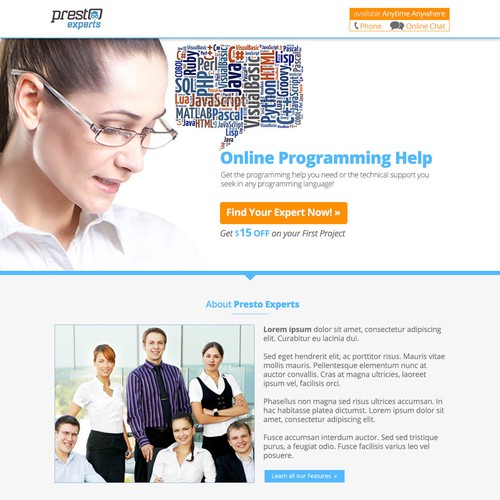 Landing Page for a new expert computer programming website