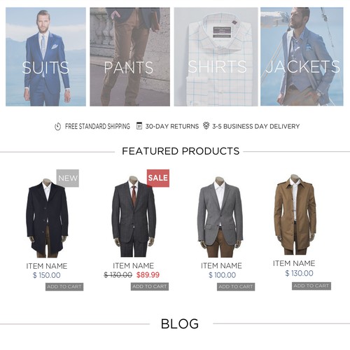 Home page design for leading mens fashion retailer