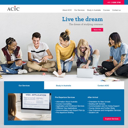 Landing page design for university in Australia