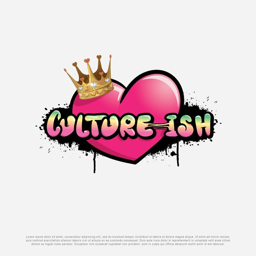 Feminine Graffiti Heart & Crown Logo Design