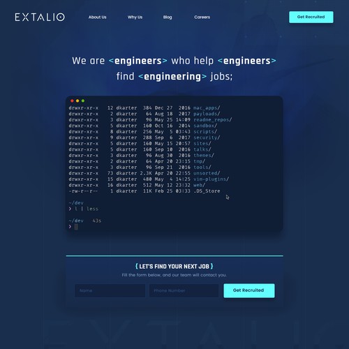 Landing page design for a tech recruitment company